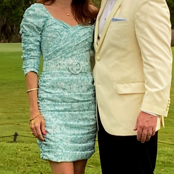 NICHOLAS Crossover Gathered Dress Aqua Floral sz 0 - Picture 10 of 11